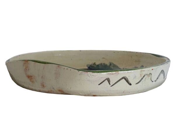 Bol ancien français en terre cuite émaillée à décor de paon