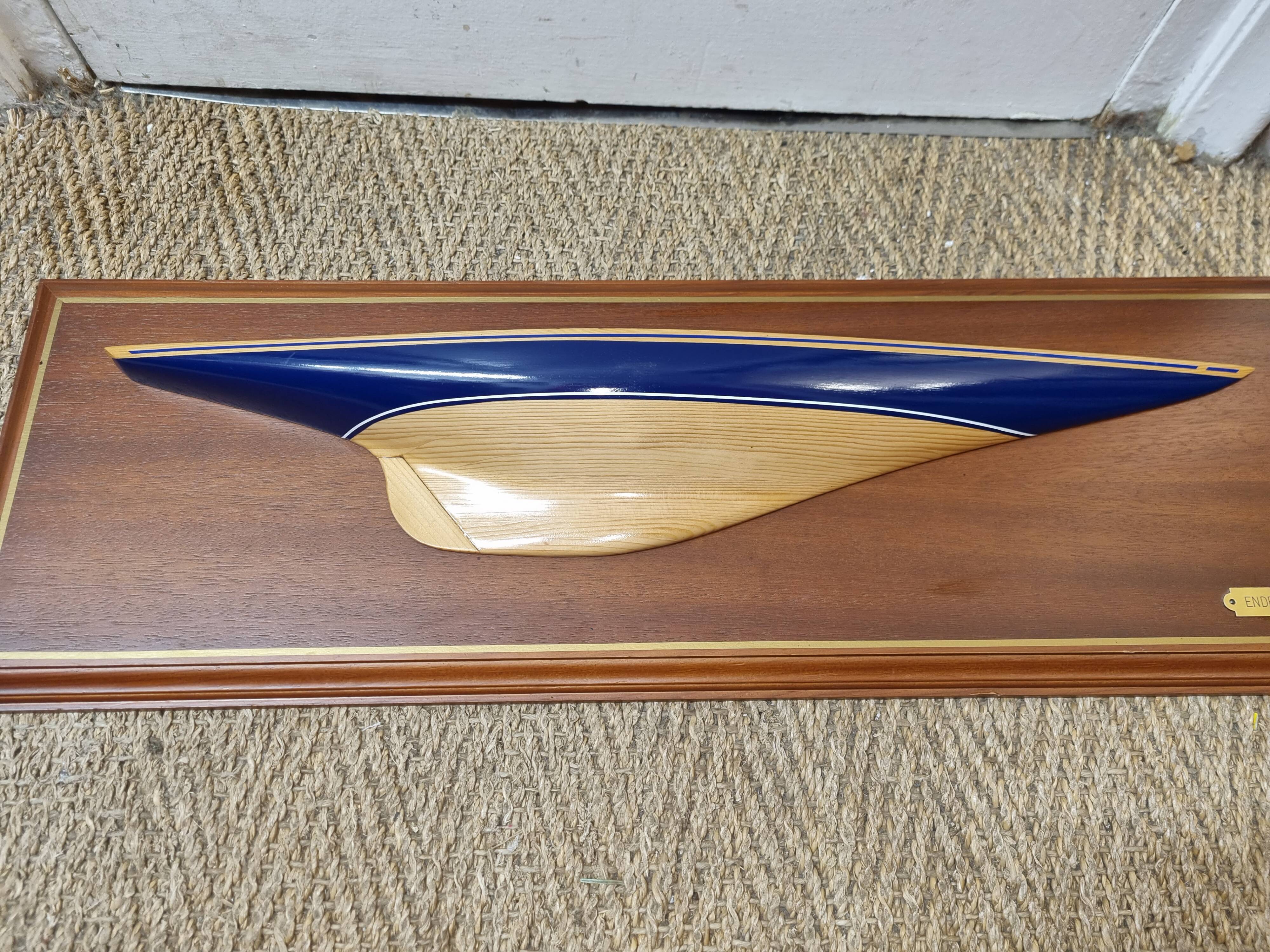 Model boat wall frame, half-hull Endeavour 1934