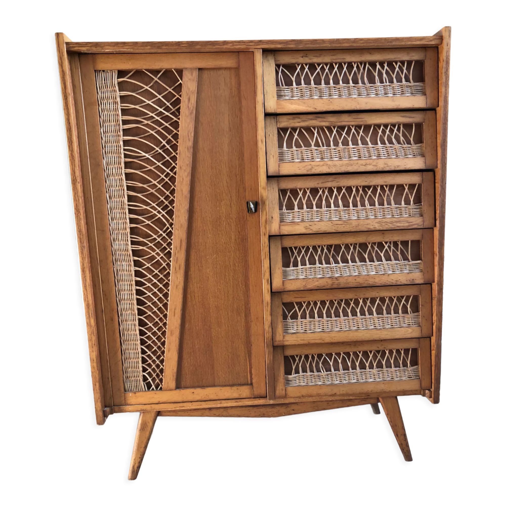 Wood and rattan chest of drawers