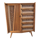 Commode bois et rotin
