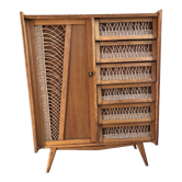 Wood and rattan chest of drawers