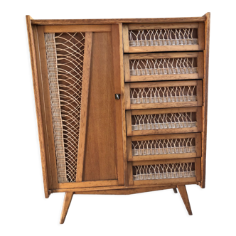 Commode bois et rotin