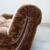 Living room set, 3-seater sofa and 2 armchairs in beige chenille, 1970s