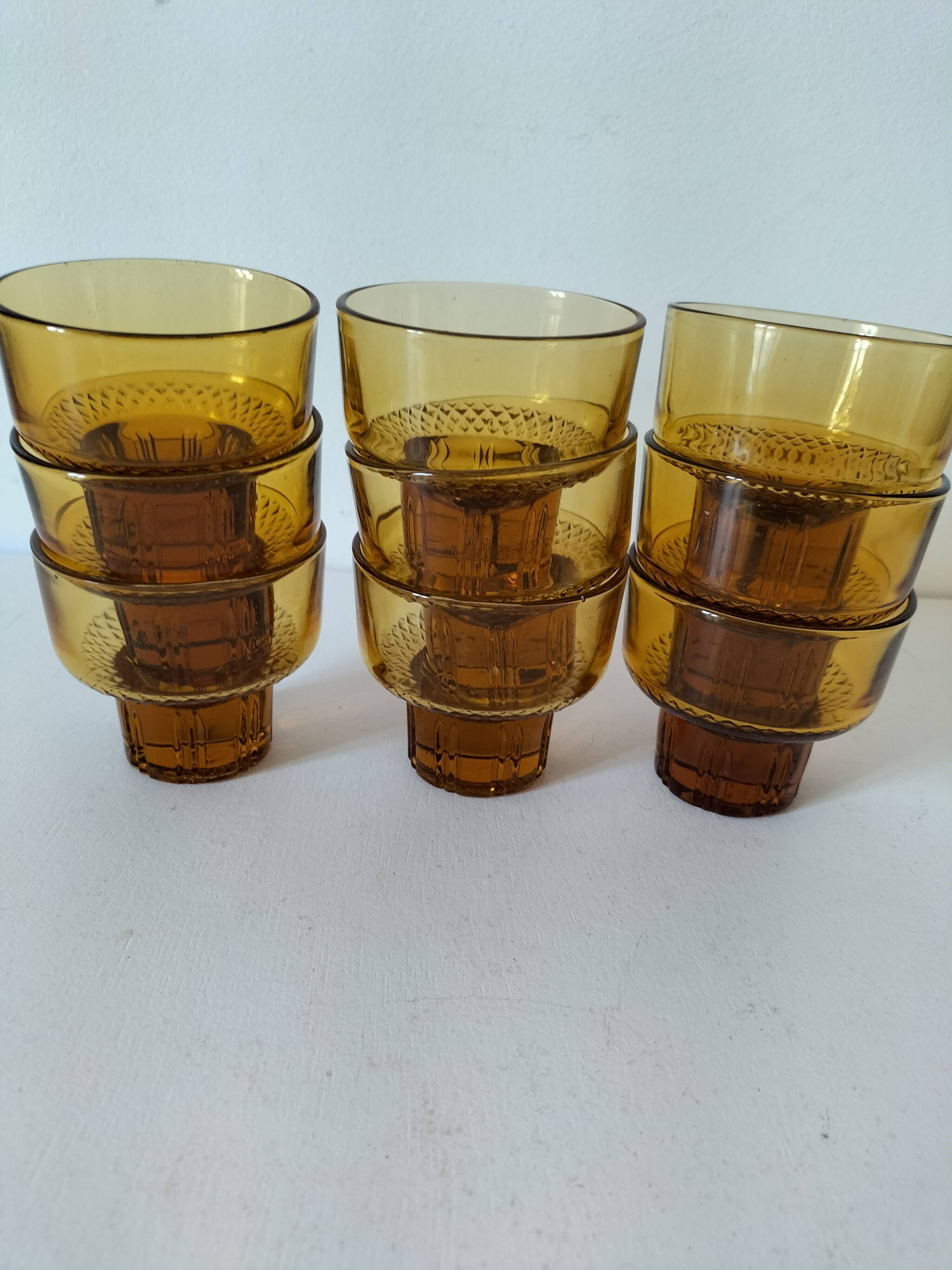Vintage amber pressed glass glasses