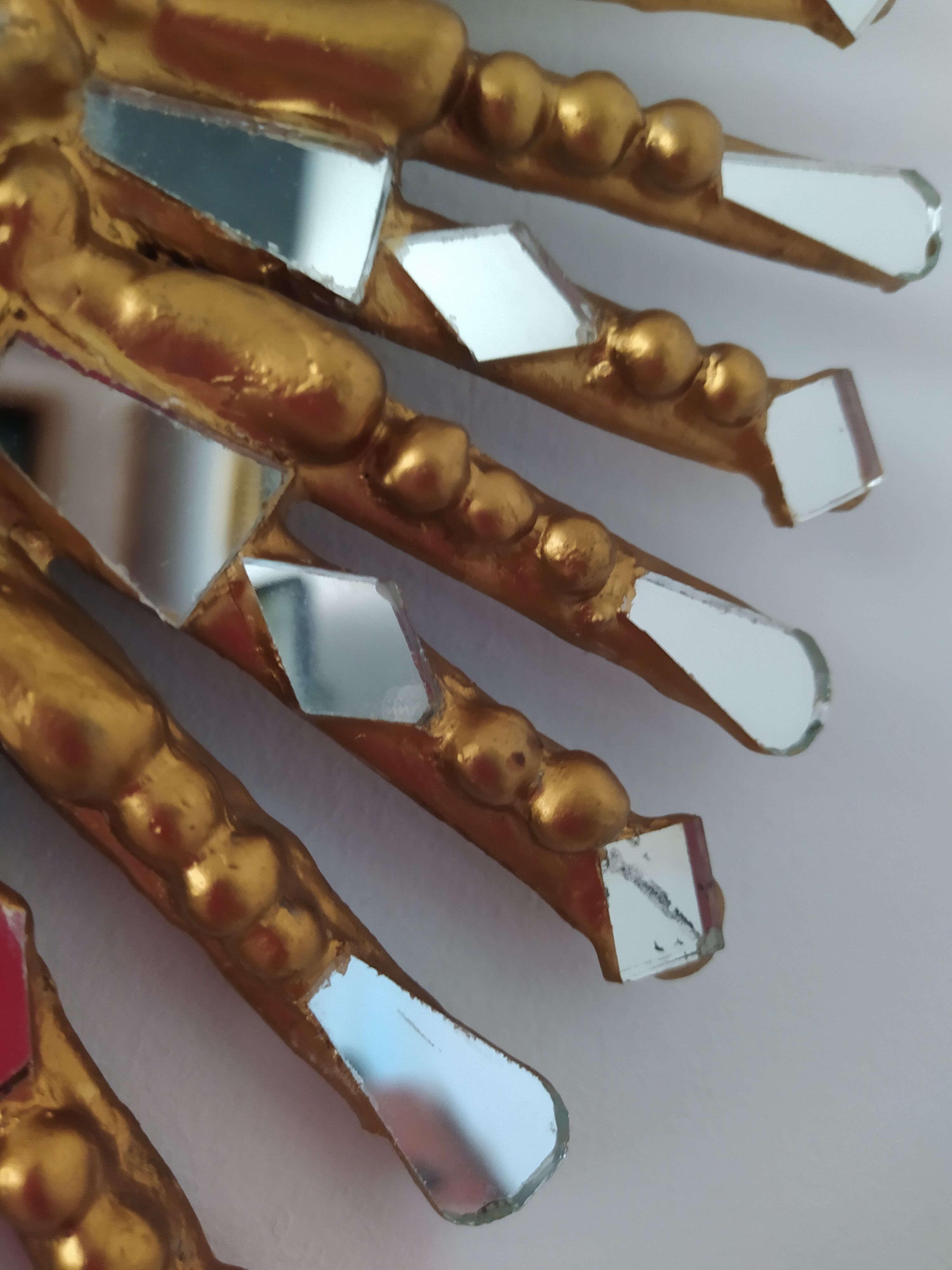 Golden wooden sun mirror 30cm