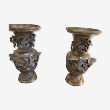 Paire de vases en bronze, Japon Période Meiji, fin XIXème siècle