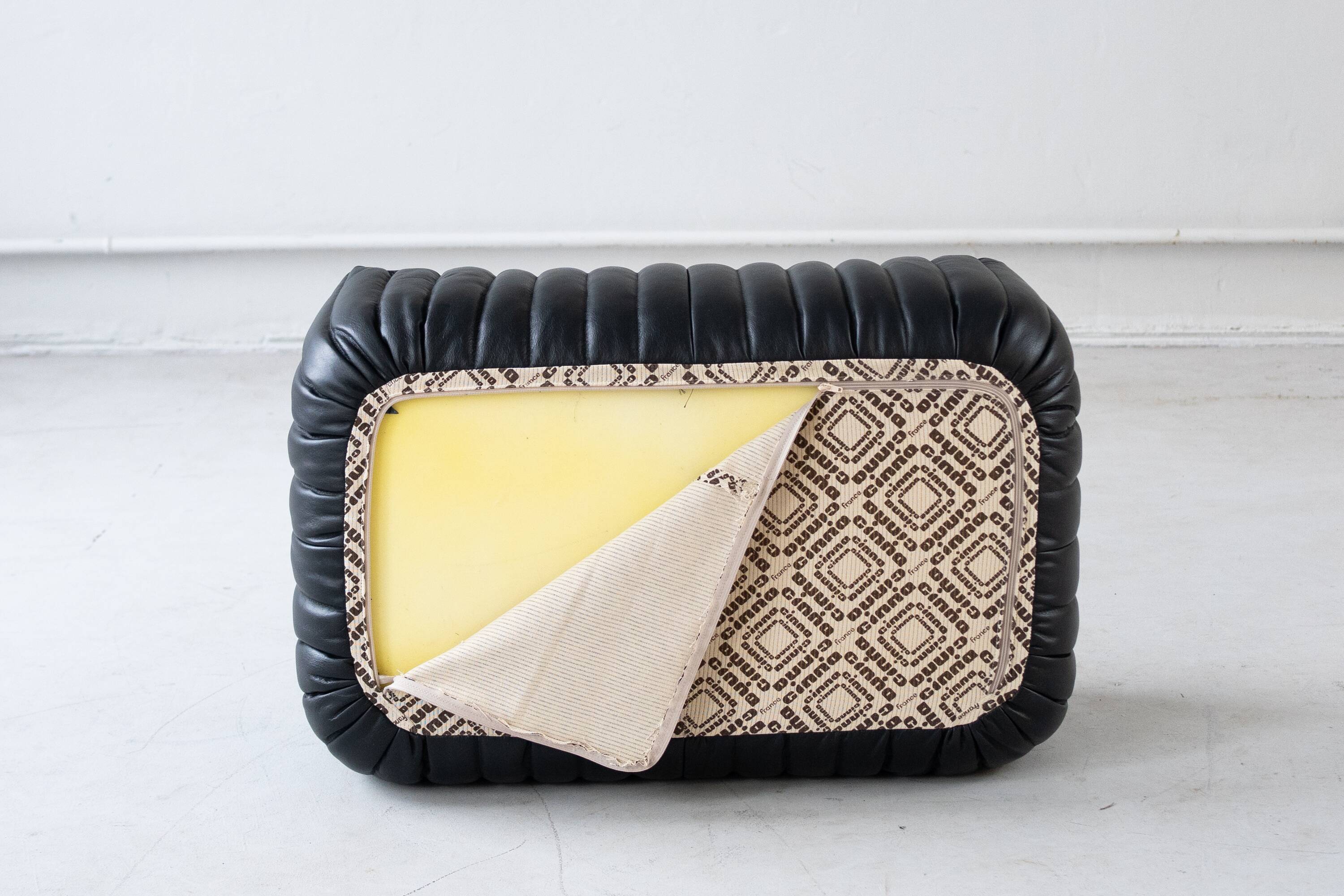 Canapé Sandra en Cuir Noir par Annie Hieronimus pour Ligne Roset, 1973, Set de 6