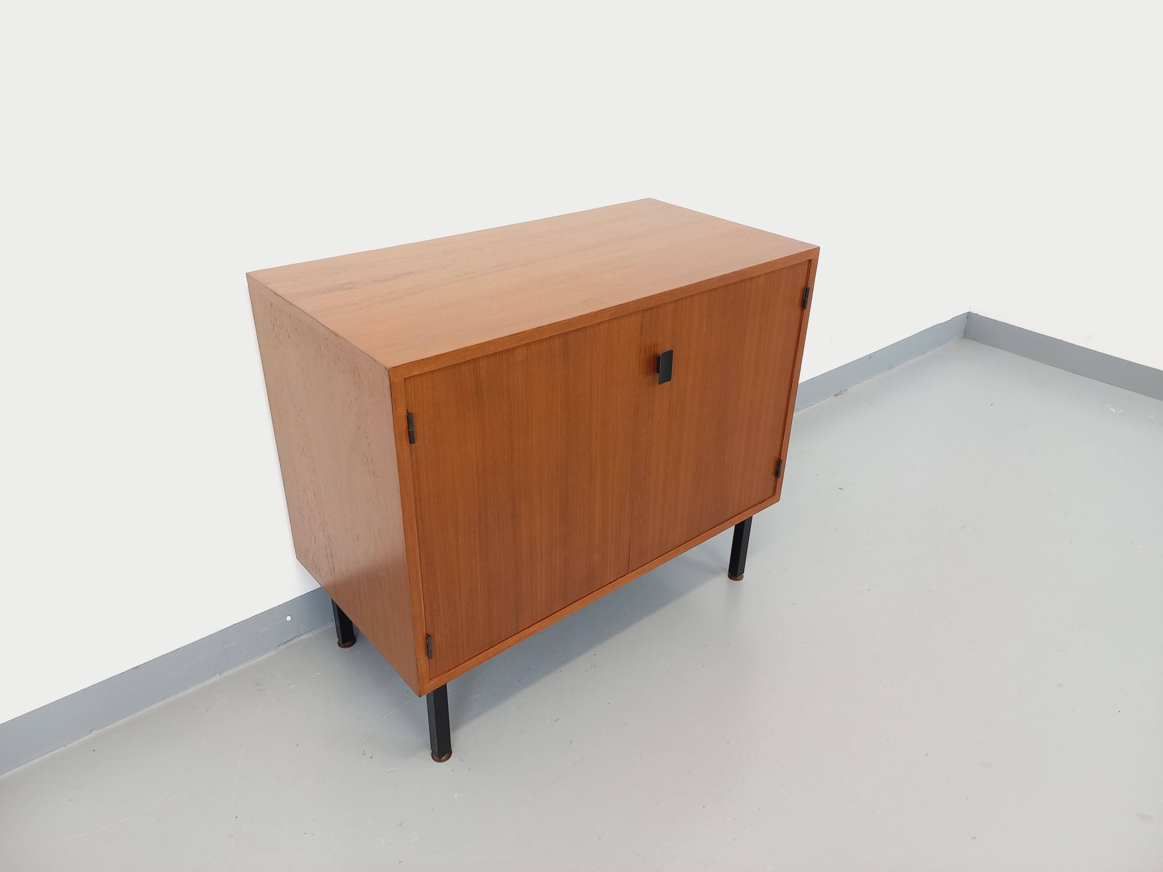 Small vintage storage unit in modernist Scandinavian style in teak from the 60s