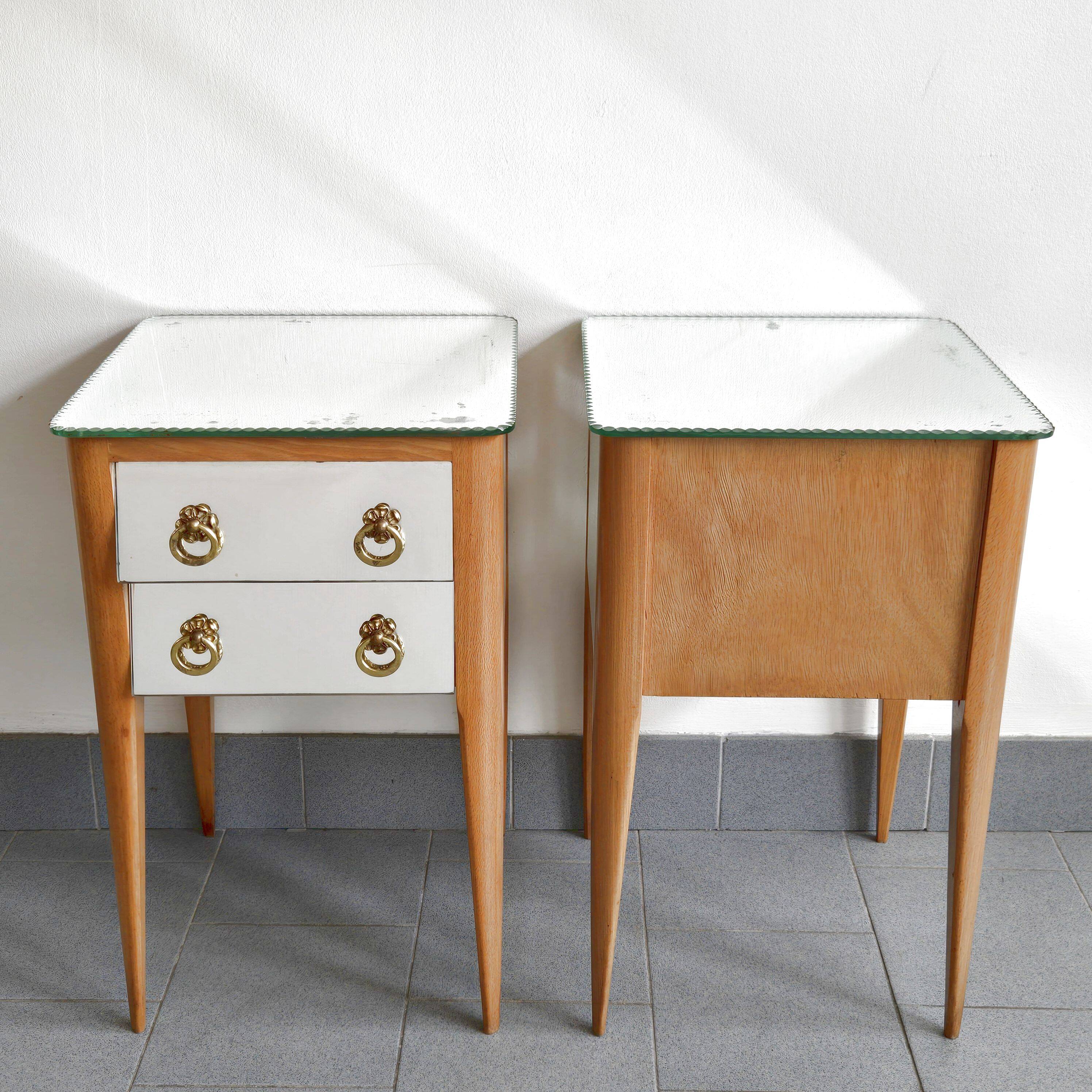 Pair of vintage 1950s mirrored bedside tables