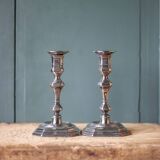Pair of silver metal empire style candlesticks, candle holder, torch, interior decoration
