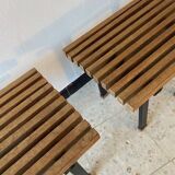 paire de petites tables d'appoint en chêne et métal