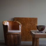 Sculptural stump chair, Brutalism, Wabi Sabi in solid pine, Swedish, 1968.