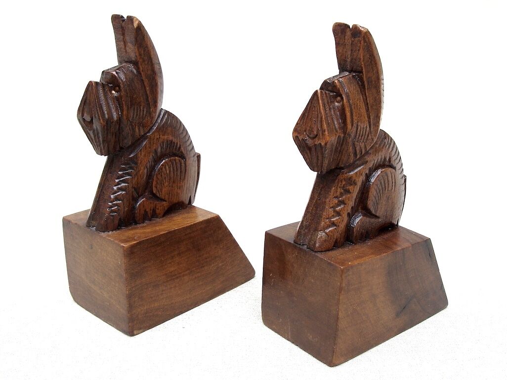 Pair of bookends 1930, wooden dogs