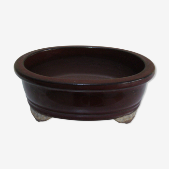 Ceramic oval bonsai pot, brown