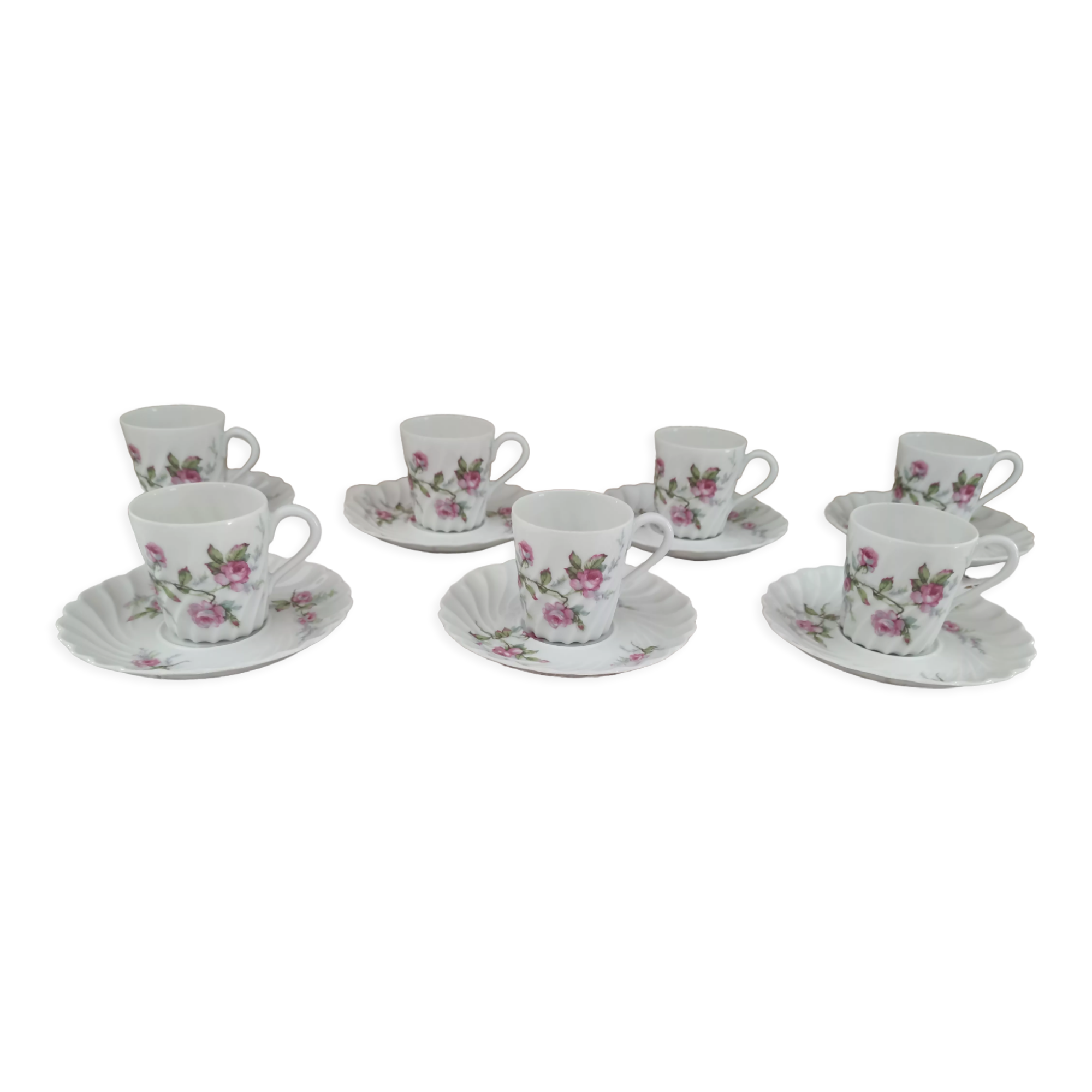 Lot de 7 tasses à café expresso en porcelaine de Limoges Haviland décor roses anciennes