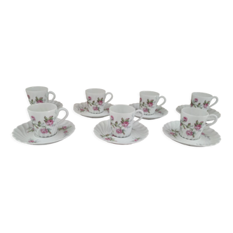 Set of 7 espresso coffee cups in Limoges Haviland porcelain décor old pinks