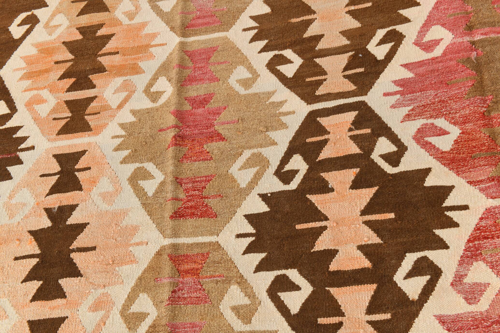 Grand tapis kilim turc vintage, décor bohème multicolore, 289x381 cm