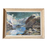 Tableau de montagne de paul jouvet le lac de lauvitel en oisans (alpes)