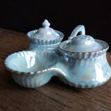Mustard pepper shaker Victoria China iridescent porcelain