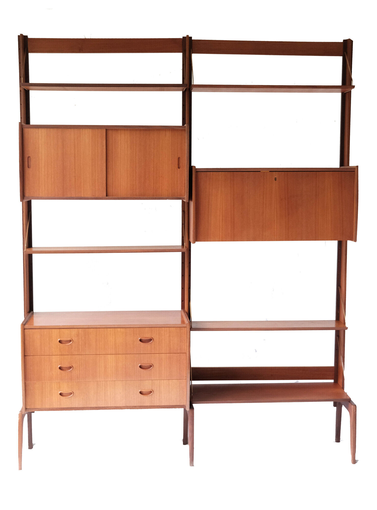 Free standing teak wall unit by Torbjorn Afdal for Bruksbo Tyristrand, 2 Modules, Norway 1960's