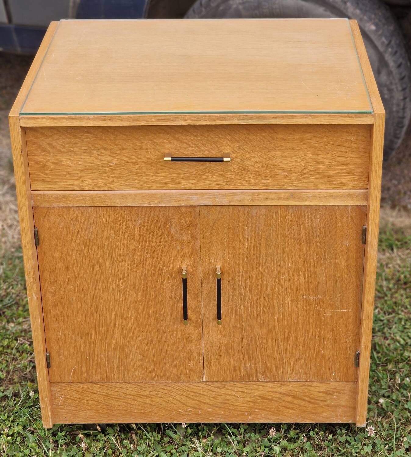Small vintage oak veneer sideboard from the 1960s