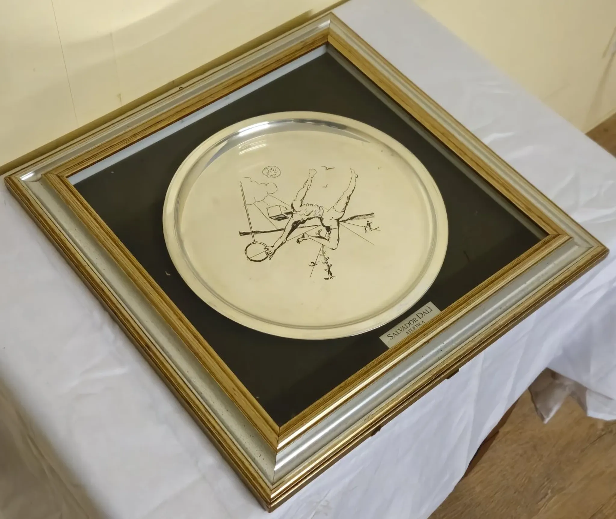 Framed screen-printed plate with certificate