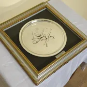 Framed screen-printed plate with certificate