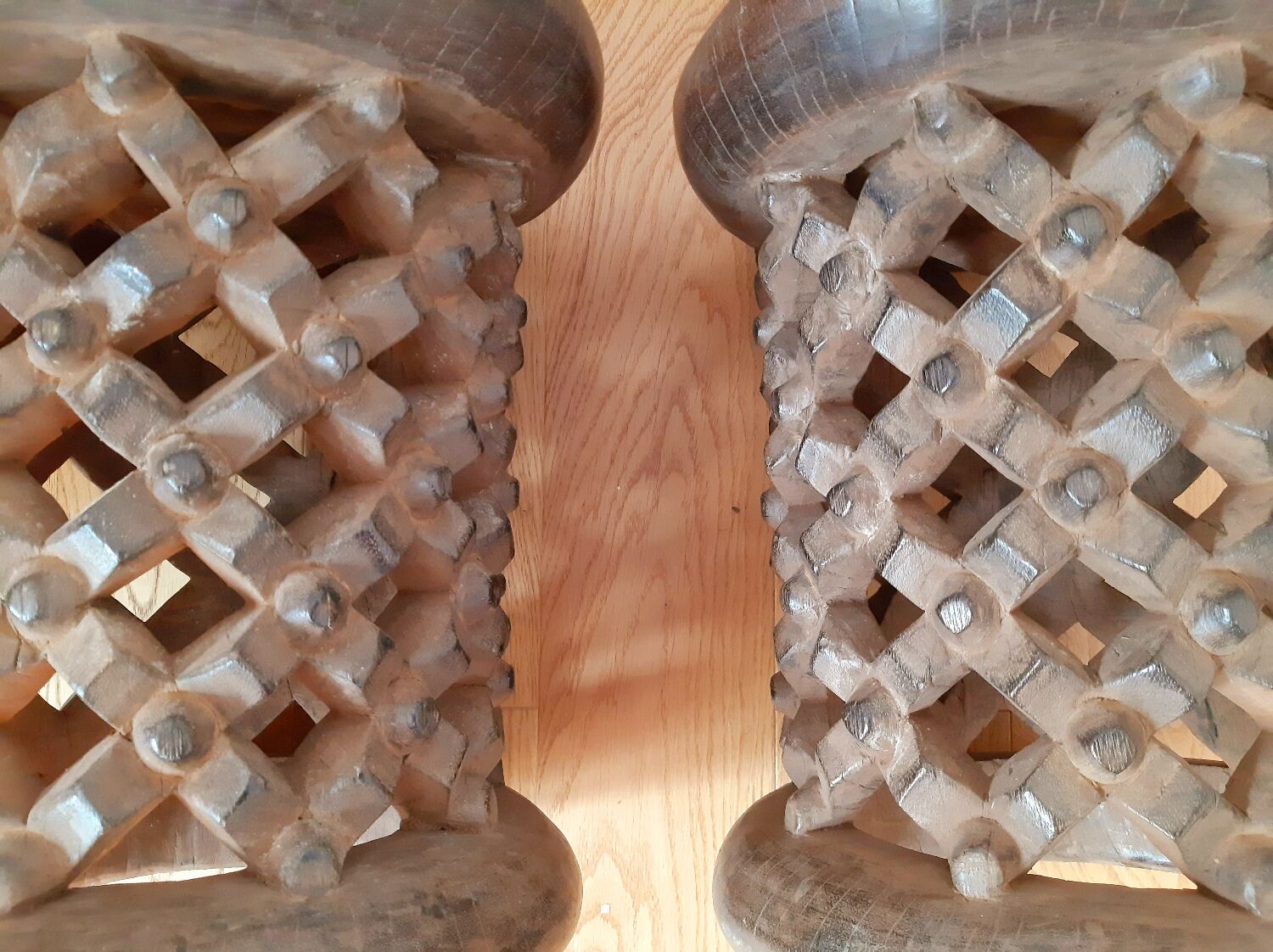 Set of 2 African Bamilike Cameroon stools, year 1950