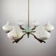 Mid-century chandelier with teak and Murano glass by Stilnovo, Italy, 1950s.