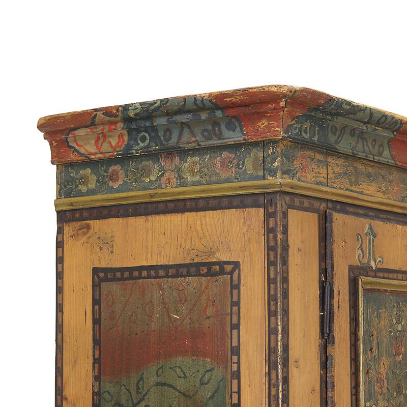 Antique Rustic Farmhouse Folk Art Painted Bridal Cabinet 1822