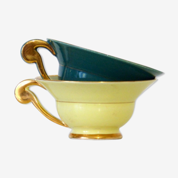 Duo old cups, green and yellow with gilding