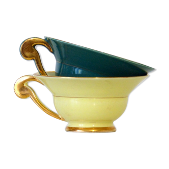 Duo old cups, green and yellow with gilding