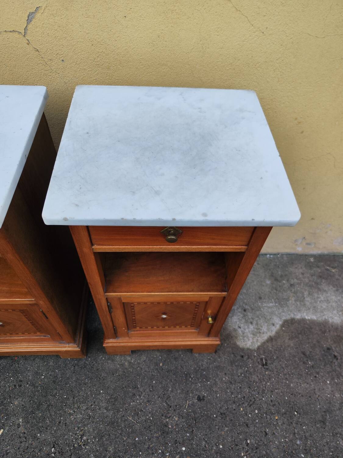 Set of 2 marble wood bedside tables