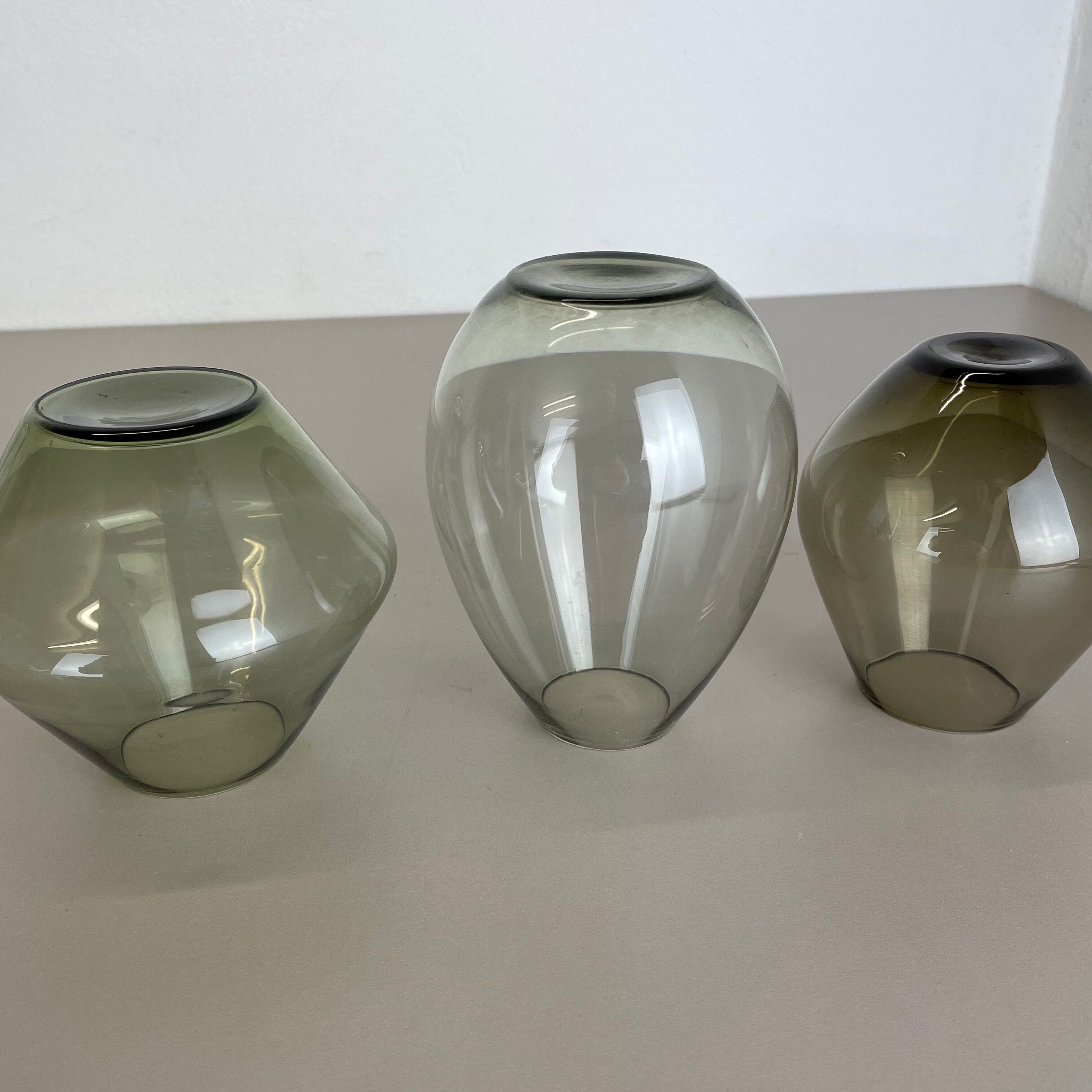 Set of Three Turmalin Vases Wilhelm Wagenfeld Wmf Attributed, Germany 1960s