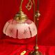 large 1900 brass lamp and cut and opaque glass lampshade, 53x25 original elec,