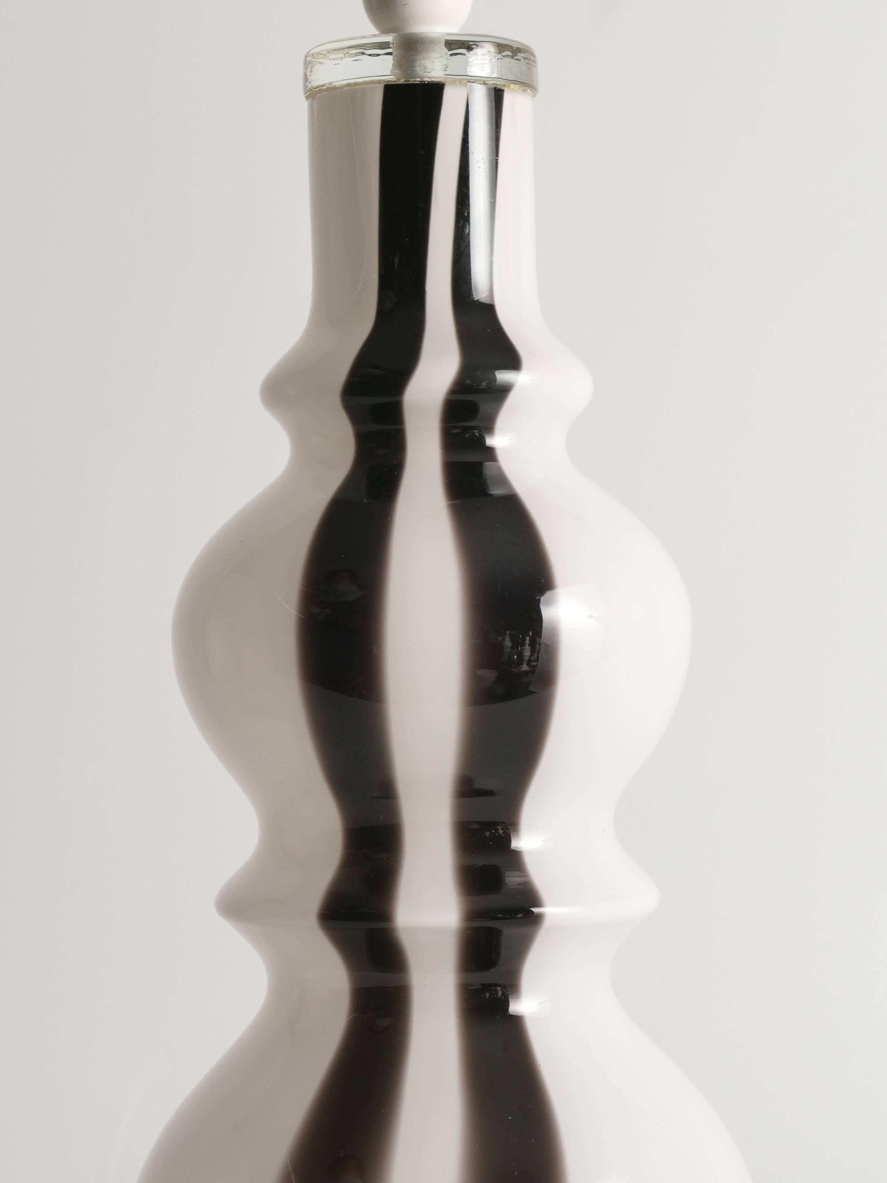 Sculptural Art Glass Murano Style Table Lamp, Black & White, 1960s