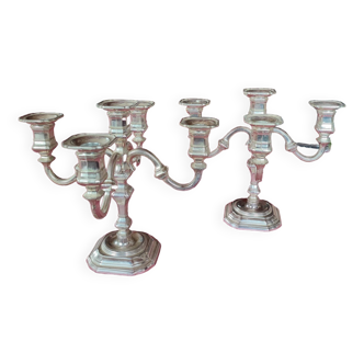 Set of 2 silver metal candlesticks, German origin, unique pieces