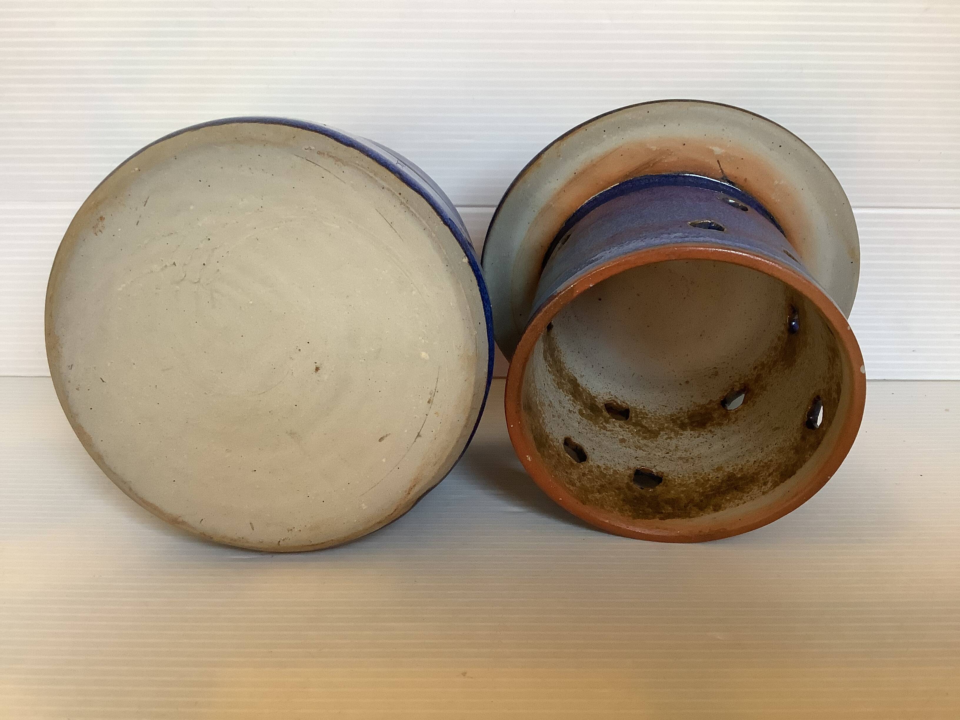 Blue ceramic water butter dish