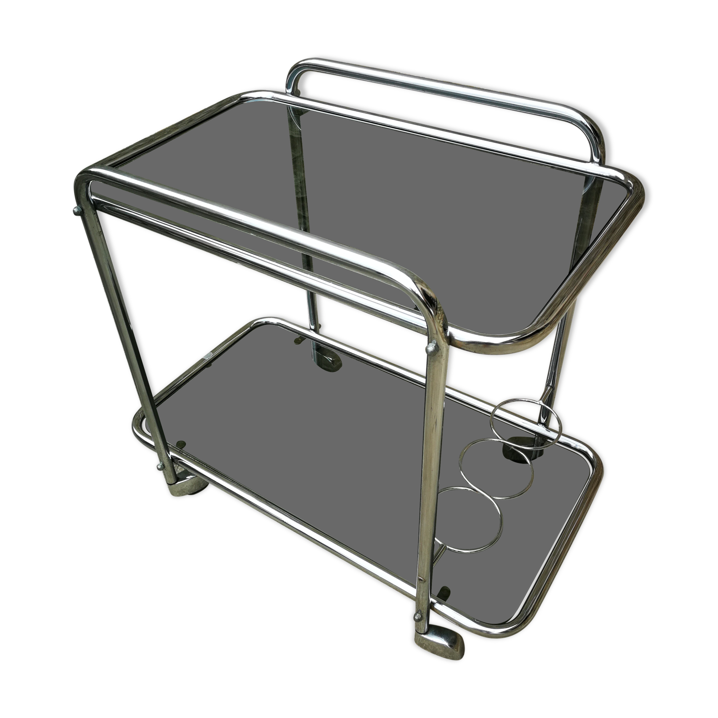 Dessert, bar, glass and chrome on roulette year 70