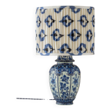 Hand-Painted Ceramic Table Lamp in Delft Blue and White with Ikat Shade