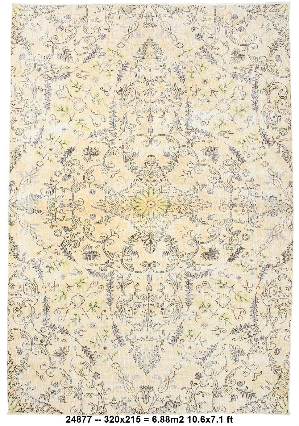 7x10 Turkish Oriental Pattern Light Yellow & Brown Vintage Rug, 215x320Cm