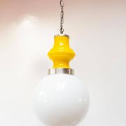 1960s suspension in white and yellow opaline (30 cm)