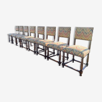 8 chaises de salle à manger en bois massif et tapisserie