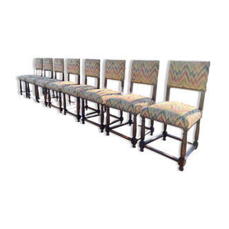 8 dining chairs in solid wood and tapestry