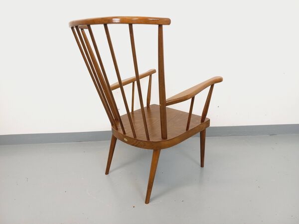 Fauteuil en bois vintage Baumann modèle Éventail des années 60