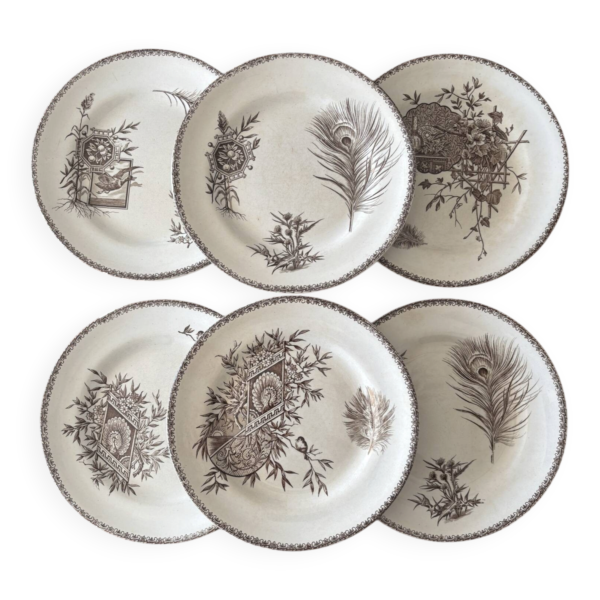 6 ironstone sepia plates | Grand Depot of Porcelains & Earthenware