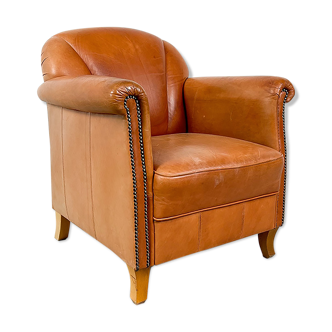 Vintage sheep leather art deco armchair