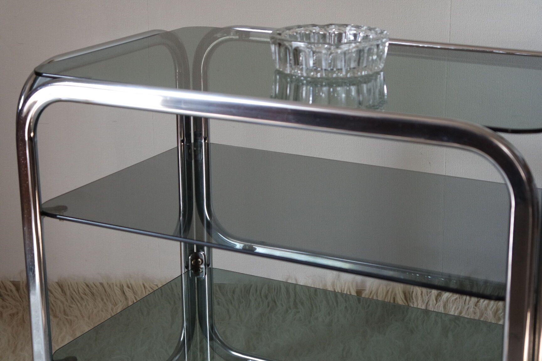 Side table serving chrome and vintage glass 70