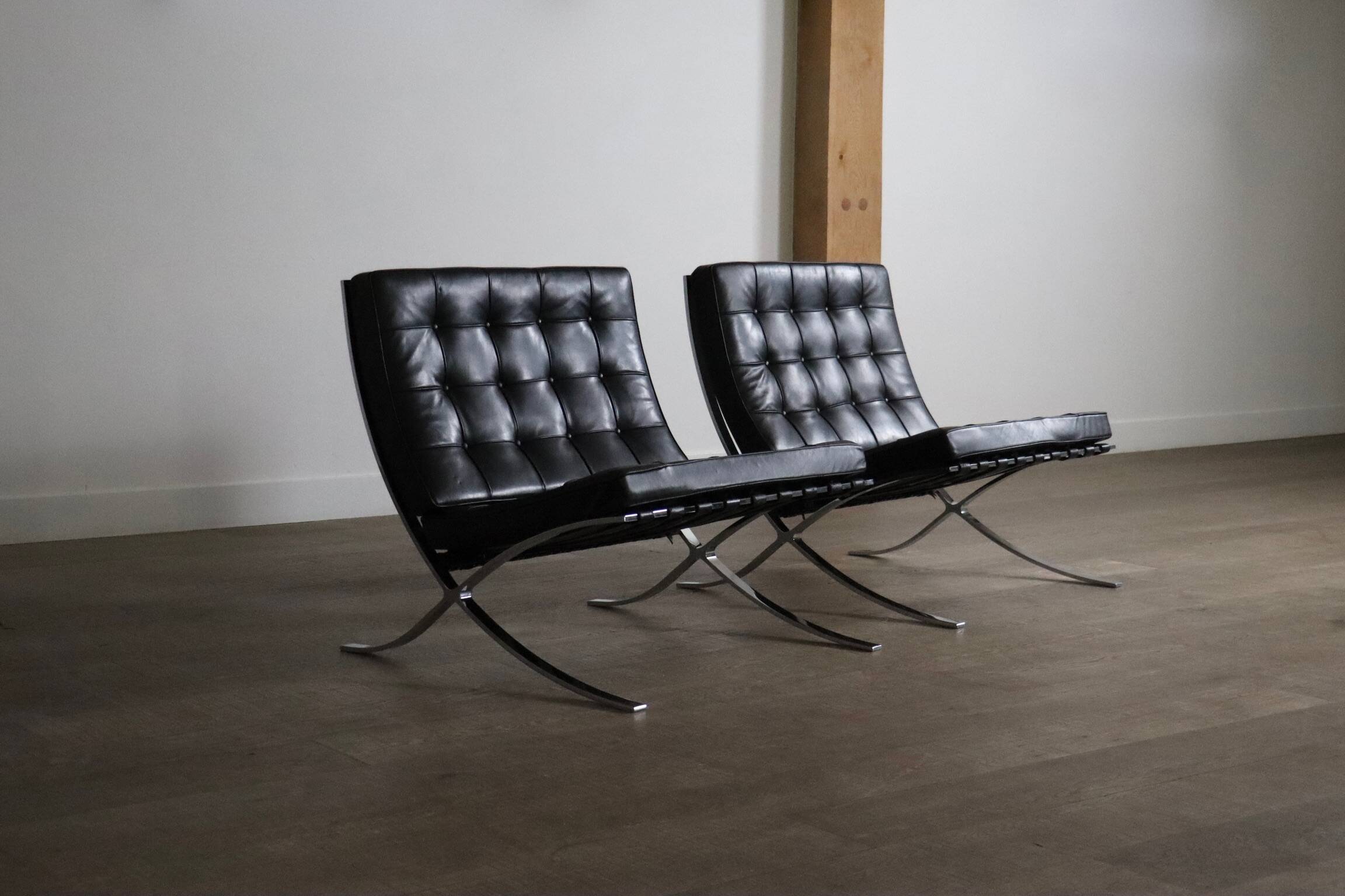 Pair of Barcelona chairs by Ludwig Mies van der Rohe for Knoll, 1960s.