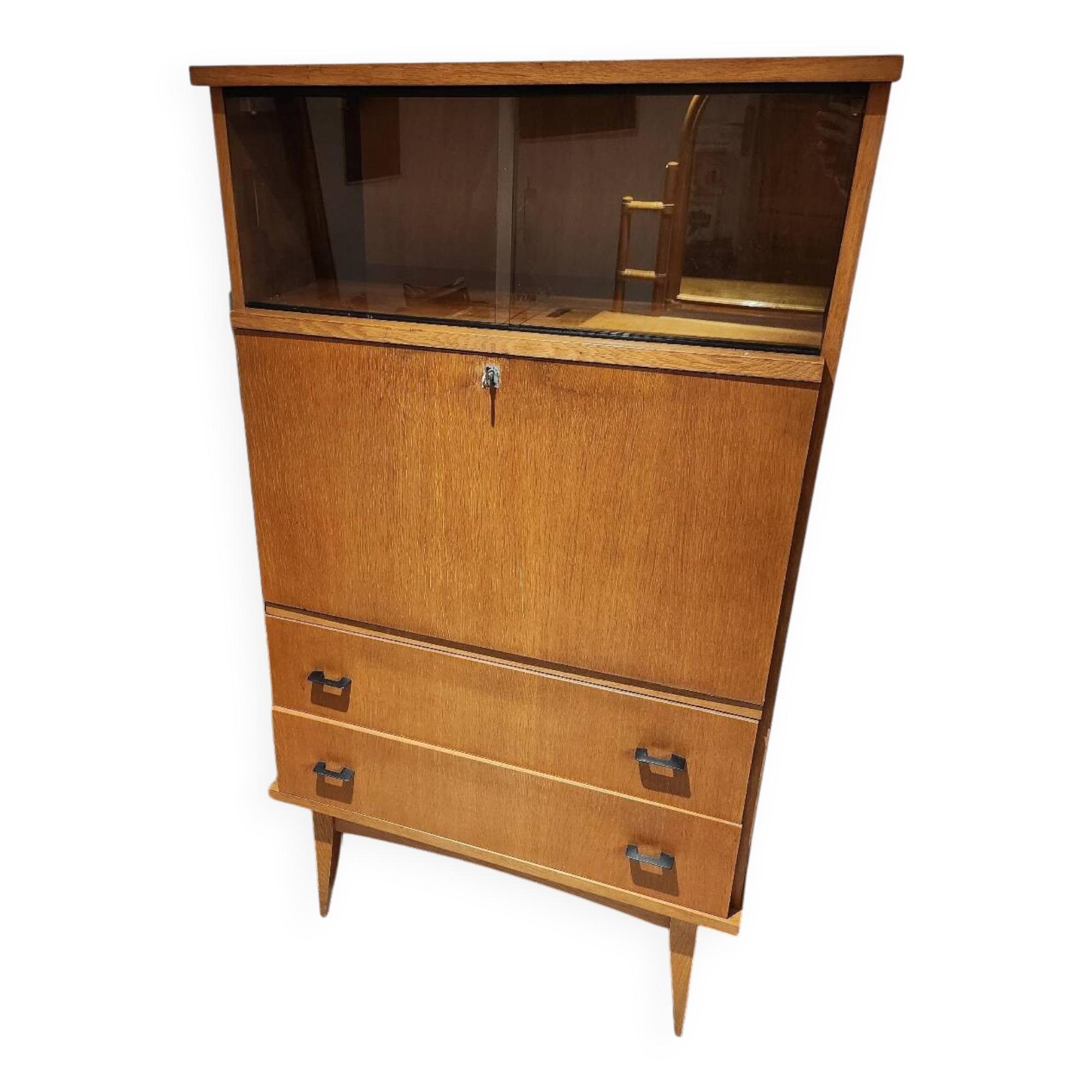 Vintage Scandinavian beech wood secretary